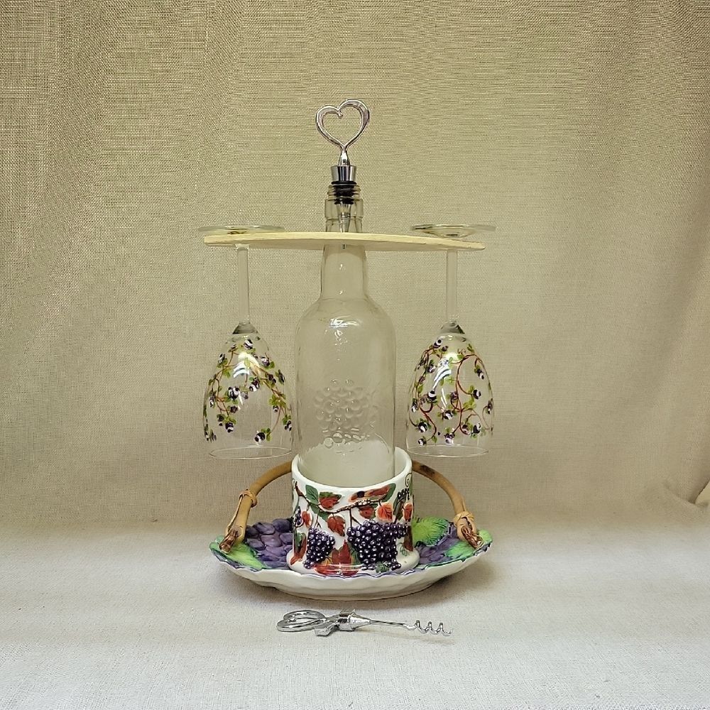 Decorative‎ Wine Glass Holder Set with Floral/grape Design